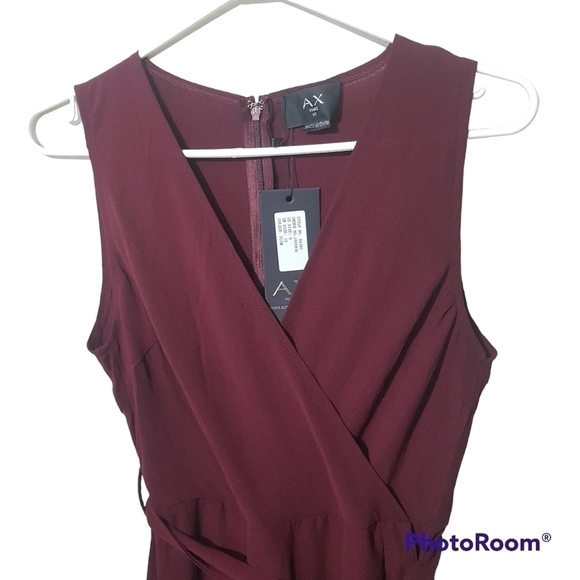 Ax Paris Plum Frill Faux Wrap Belted High Low Sleeveless Maxi Dress - Picture 3 of 15